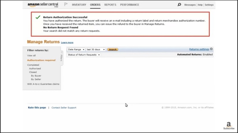 Process for a seller on Amazon's marketplace to accept returns