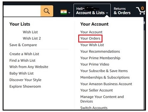 Log into Amazon and go to Your Orders