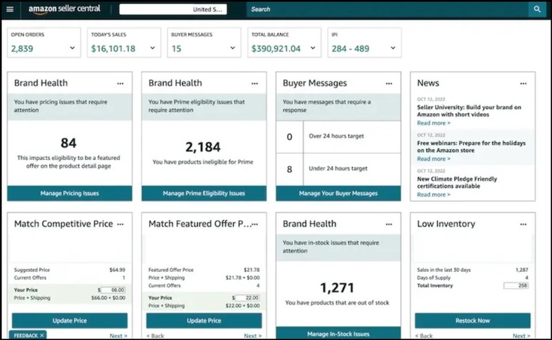 Amazon Seller Central Dashboard