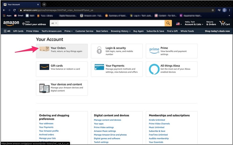 Amazon account and go to the Your Orders page