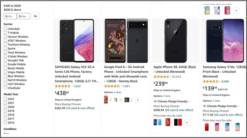 Click on all mobile phones on Amazon